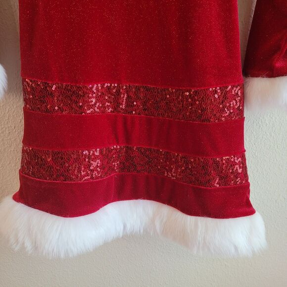 Bonnie Jean Dress Girls Sz 6 Christmas Red Faux Fur Holiday Sequin Sparkle - Picture 7 of 14